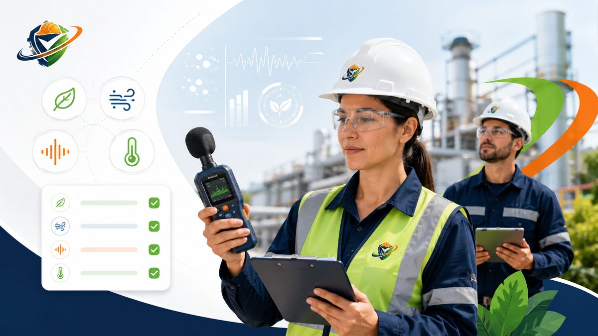 Profissionais de seguran&ccedil;a do trabalho em &aacute;rea industrial representando documenta&ccedil;&otilde;es trabalhistas e t&eacute;cnicas de SST.